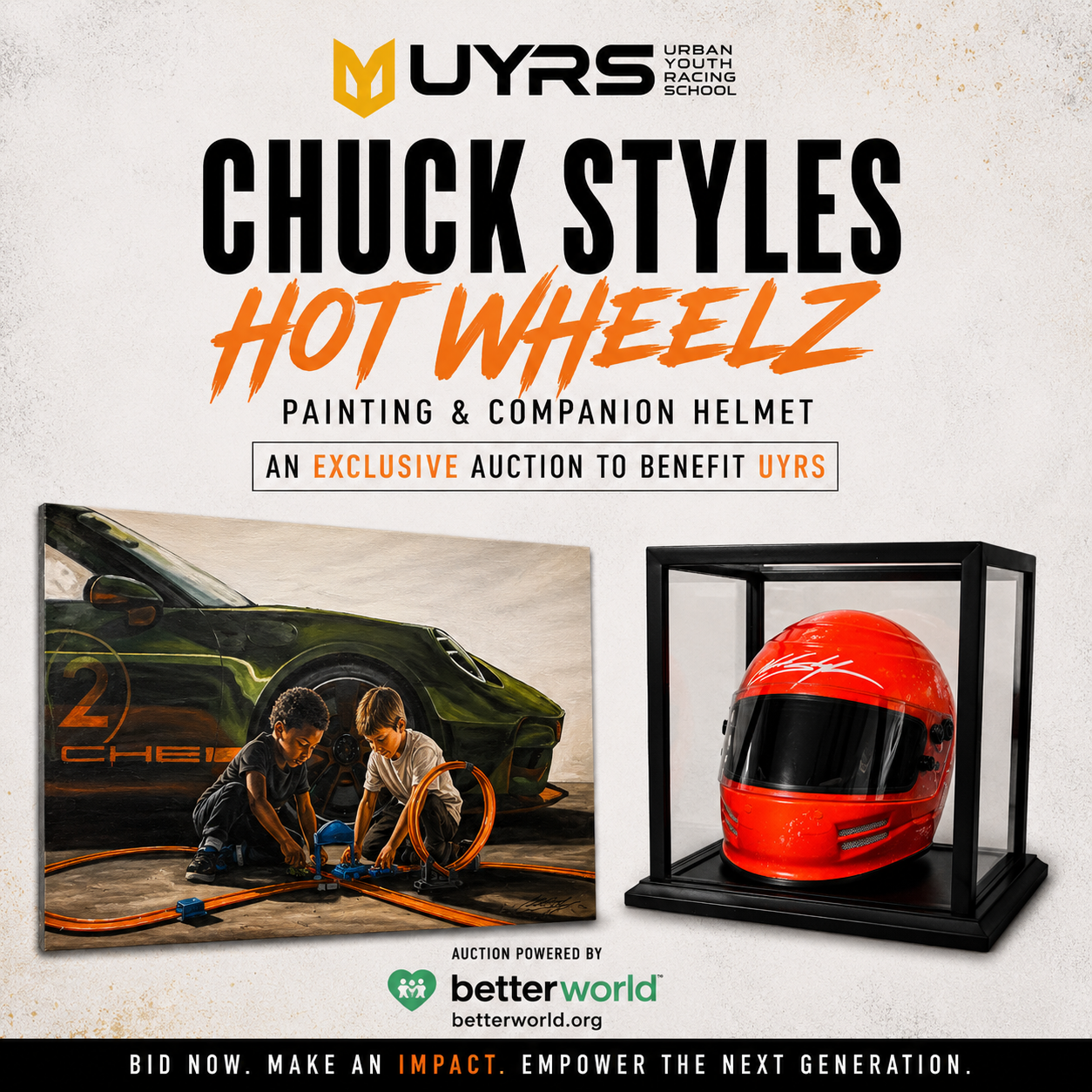 Chuck Styles Hot Wheelz painting and companion helmet auction to benefit UYRS